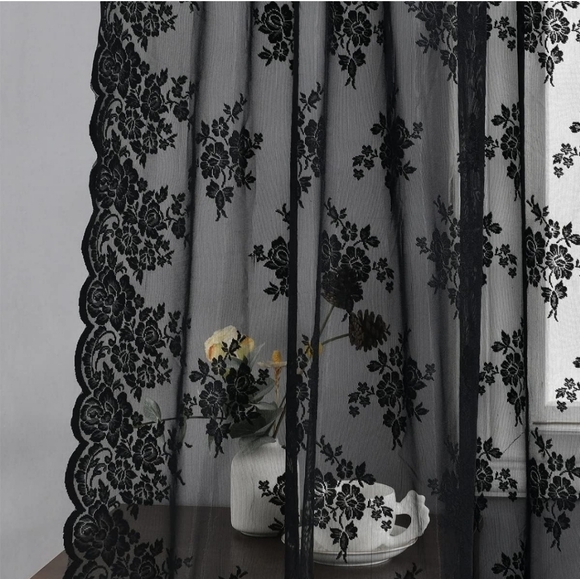 Elegant Black Lace Curtains - Picture 3 of 3
